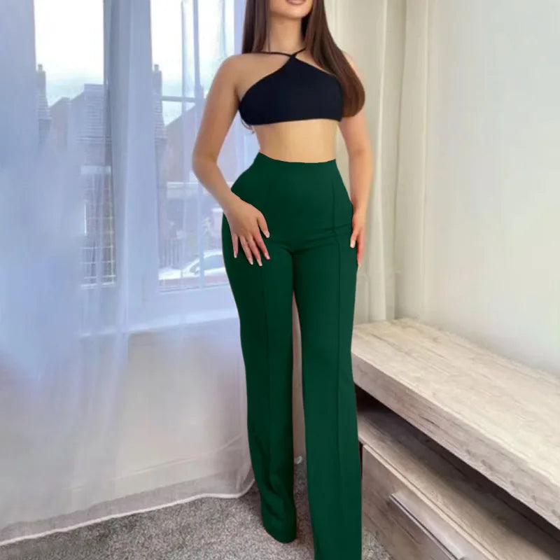Pantalon pour Femme décontracté solide mode taille haute de bureau élégant
