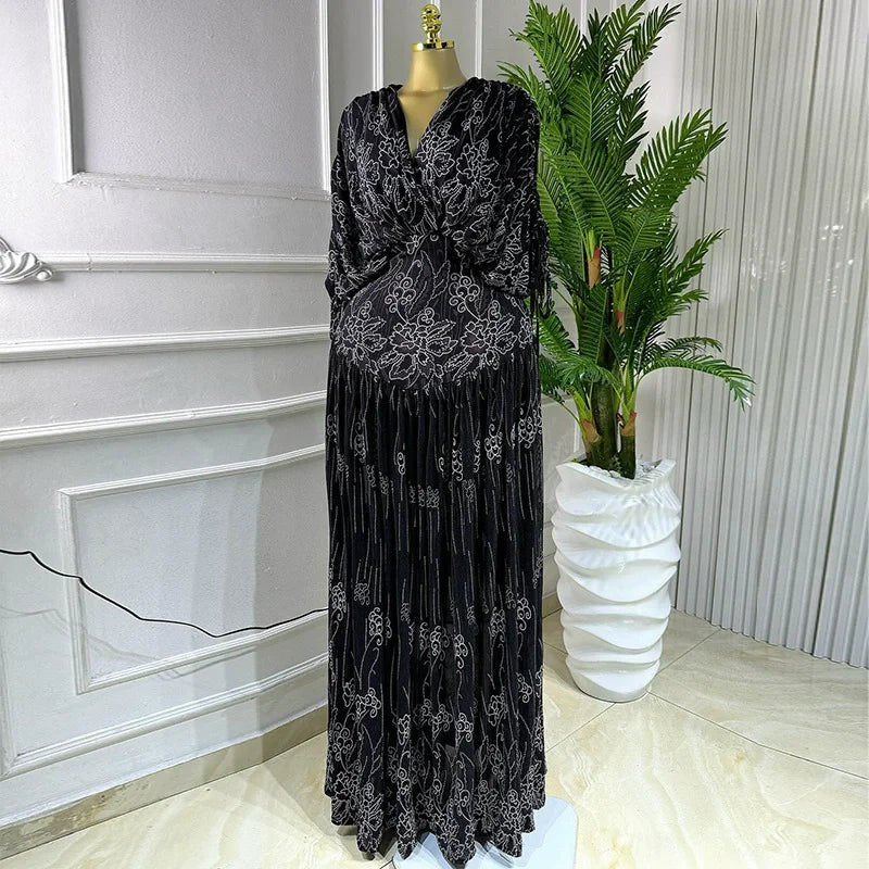 Robe pour  femmes colorant imprimé col en v à manches courtes robe longue automne de soirée vacances soirée Sexy