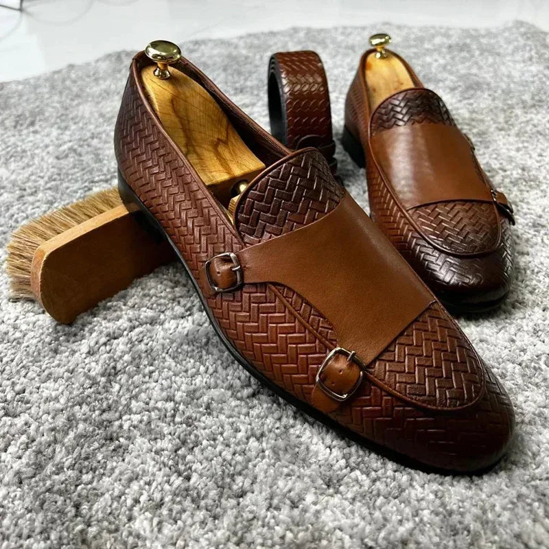 Hommes mocassins chaussures marron noir cuir Pu respirant Double boucle moine
