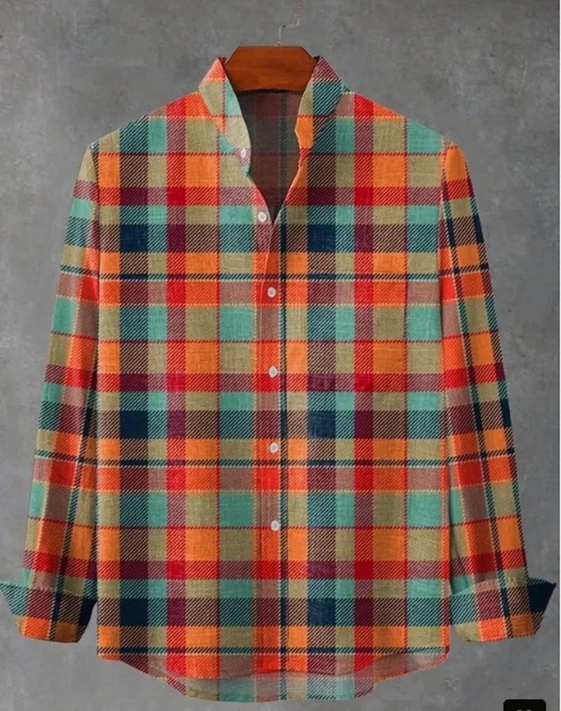 Chemise à manches longues en laine  imprimé  pour hommes, Style Gentleman, à la mode, col montant, motif  haut élégant, printemps et automne