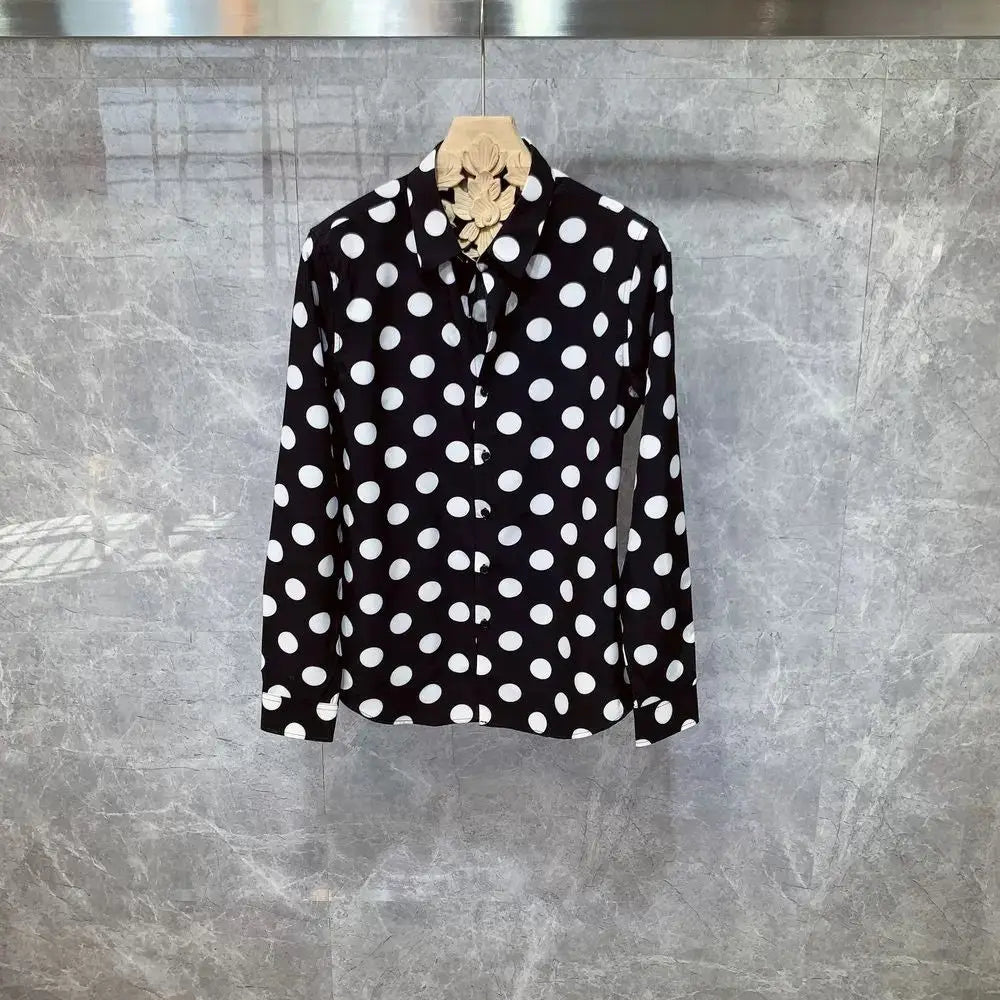 Chemise à manches longues haut de gamme imprimé à pois, décontractée, Style  tendance,Chic