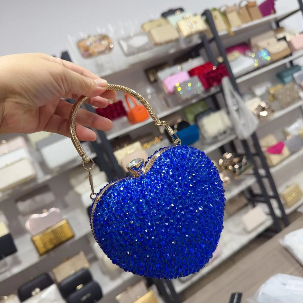 Pochette sac à main de Luxe diamant incrusté coeur forme cristal  pierres soirée de mariage sac à bandoulière poignée strass