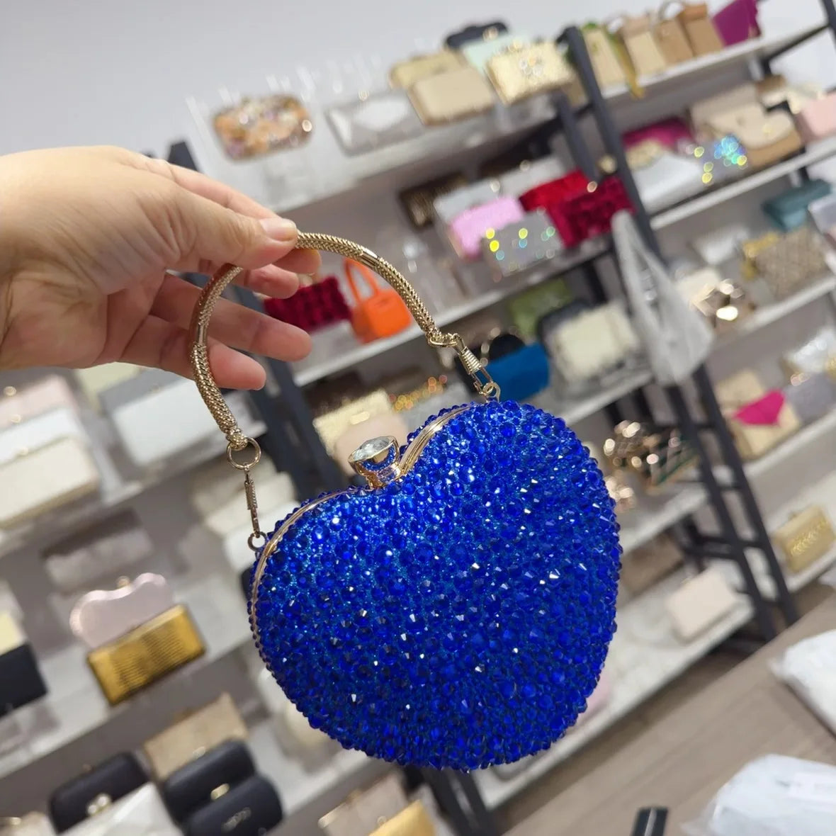 Pochette sac à main de Luxe diamant incrusté coeur forme cristal  pierres soirée de mariage sac à bandoulière poignée strass