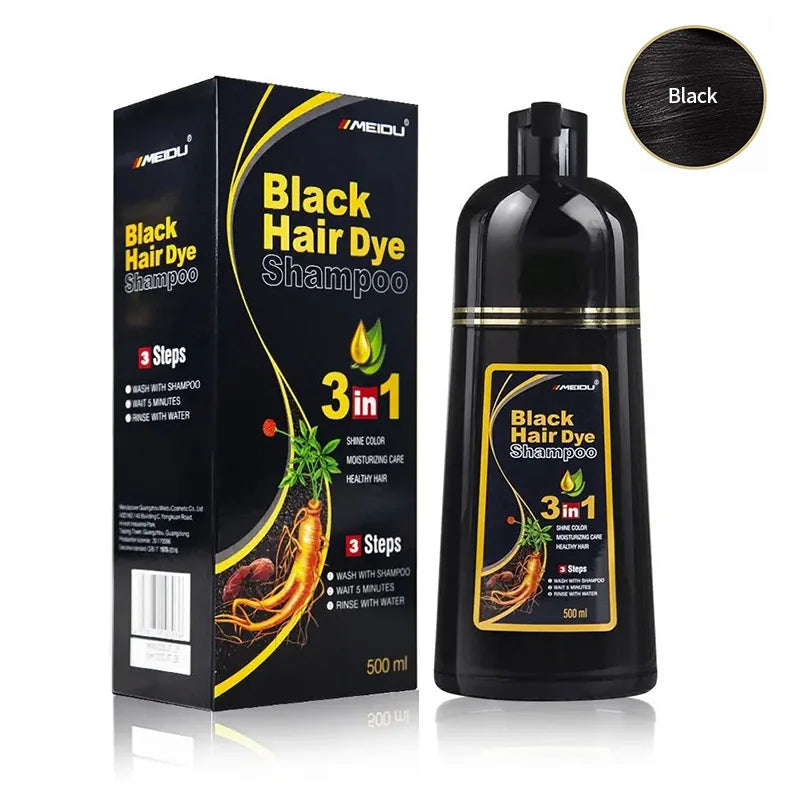 Shampooing à Coloration Instantanée 3 en 1, Teinture pour Cheveux, à Base de Plantes, Brun Violet, Document Noir Naturel, pour Homme et Femme