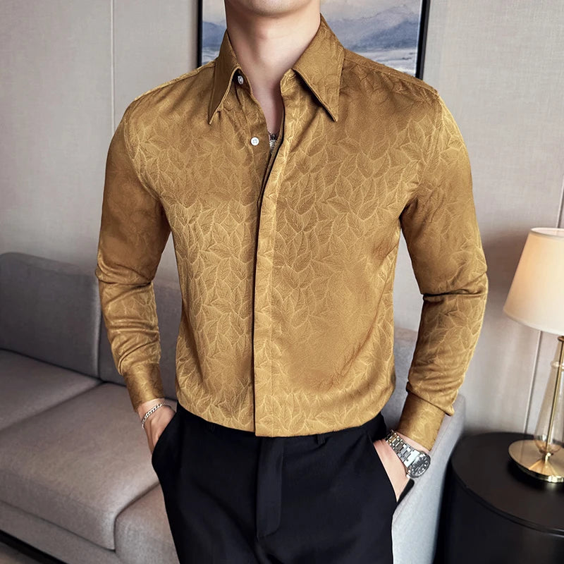 Chemise imprimée à manches longues pour hommes, style britannique, bouton GNE, coupe couvertes, décontractés,nouveau, 2026