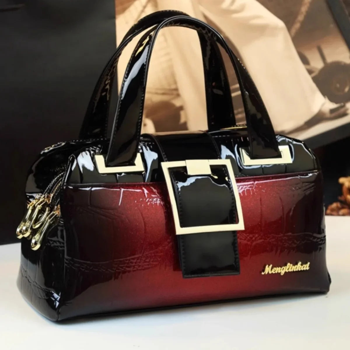 Sac à main multicouche en cuir souple pour femme, luxe motif crocodile, coussin Boston, , initié unique,
