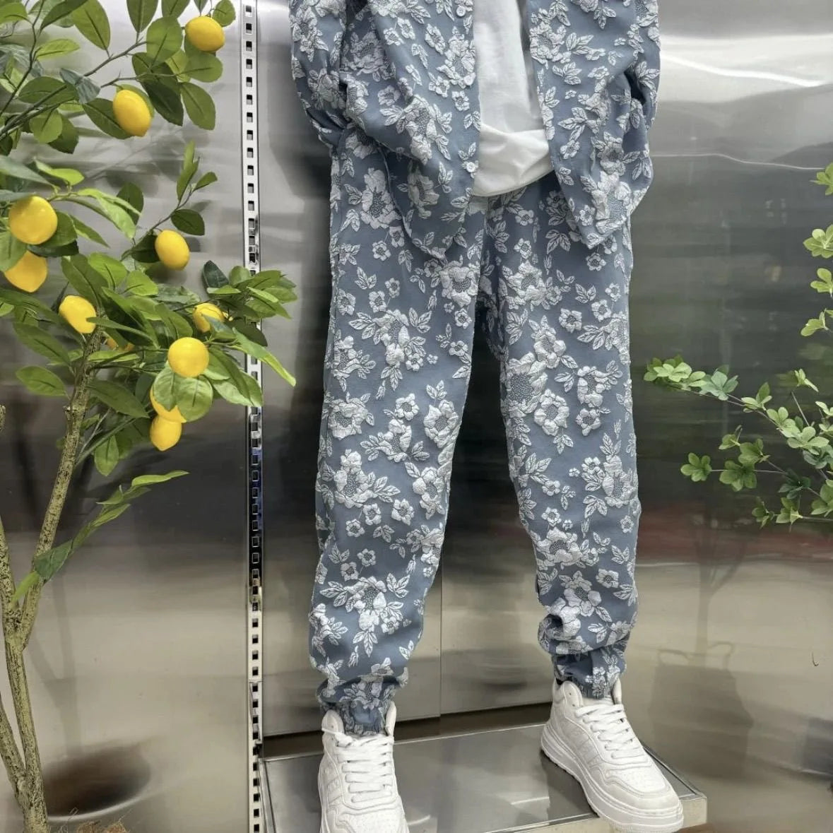 Ensemble Veste et pantalon en Jacquard gaufré tridimensionnel pour hommes, mode automne, costume deux pièces pour loisirs et sport
