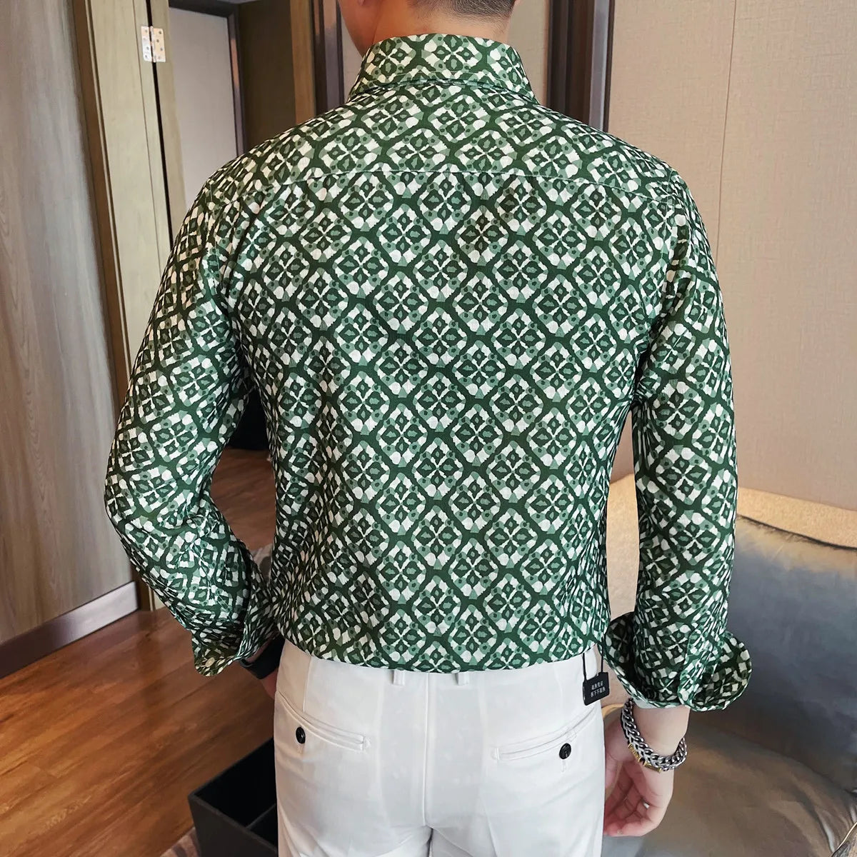 Chemises habillées  pour hommes, vêtements de haute qualité, luxe  imprimé, manches longue, Slim Fit, décontractés