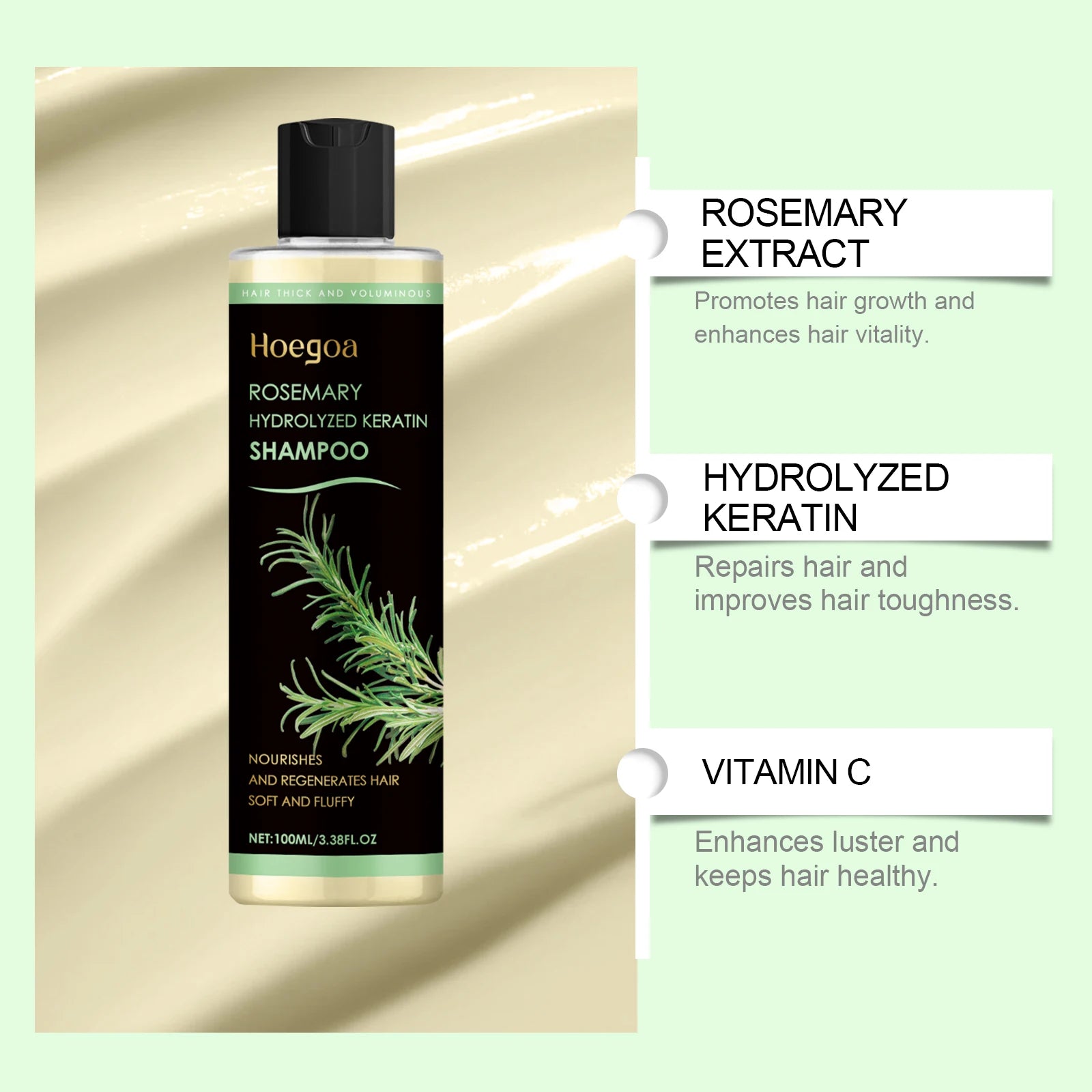 Shampoing au romarin apaisant pour le cuir chevelu, Anti-pelliculaire, rafraîchissant, réparation moelleuse, pointes fourchues, contrôle du sébum végétal, nourrissant, shampoing pour cheveux