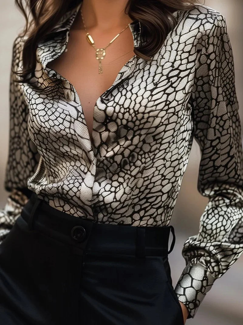 Chemise de Bureau pour dame a manches longues imprimé  ,Blouses d'été