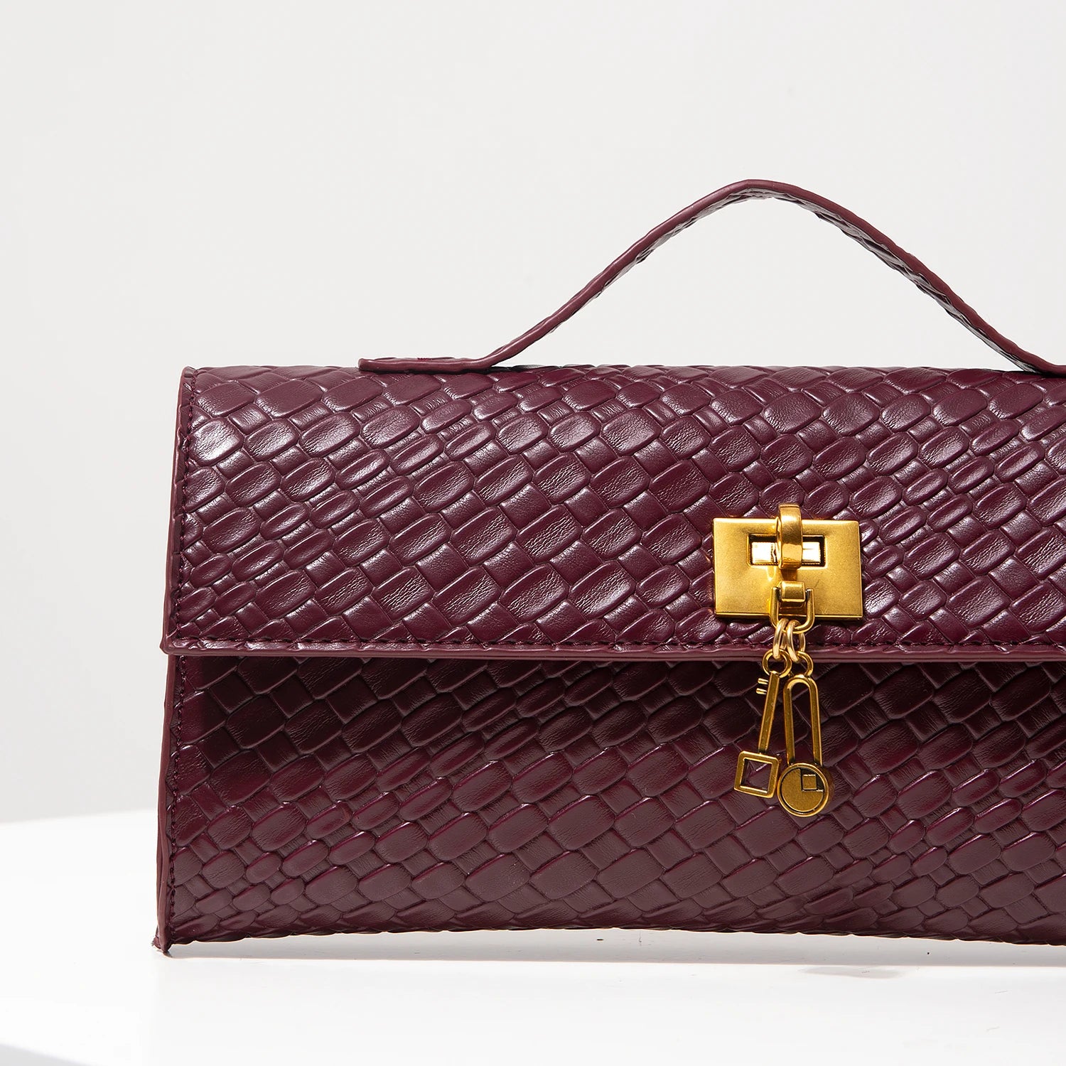 Sac à main rectangulaire tissé en simili cuir rétro, pochette pour femme, avec fermeture éclair, sac de dîner élégant, portefeuille rouge vin