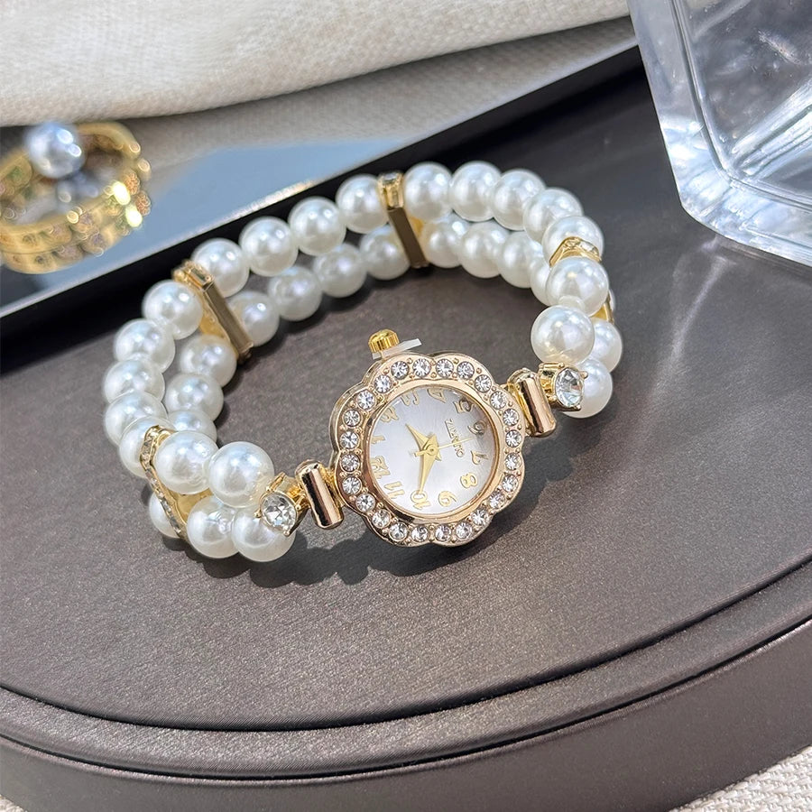 Montre a perle diamant incrusté bande élastique montre Vintage luxe Bracelet Style pratique pour dames montre-Bracelet à Quartz