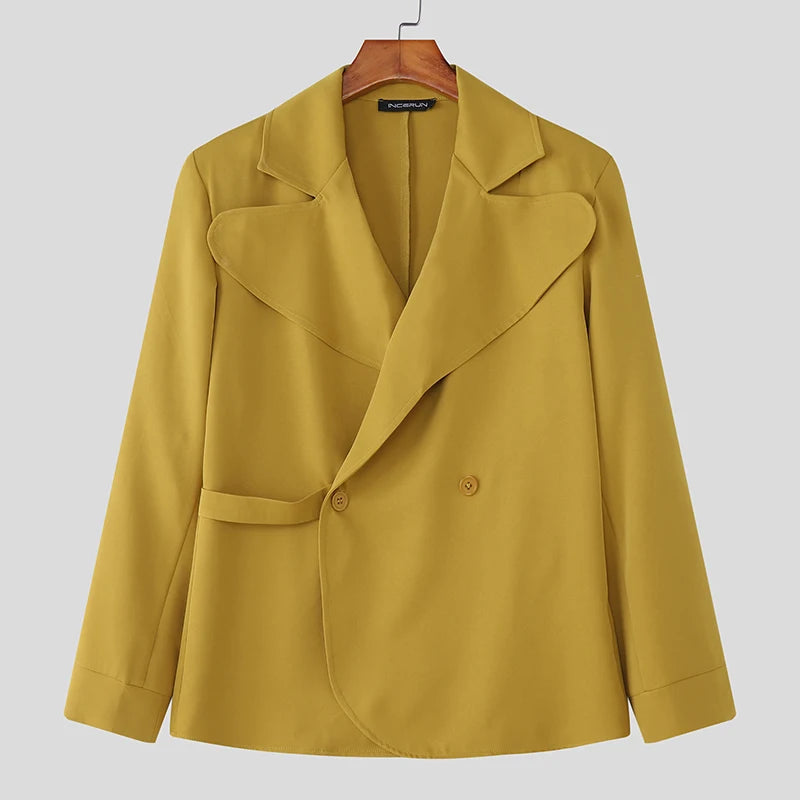 Blazer homme couleur unie revers à manches longues décontracté costume Streetwear  élé
