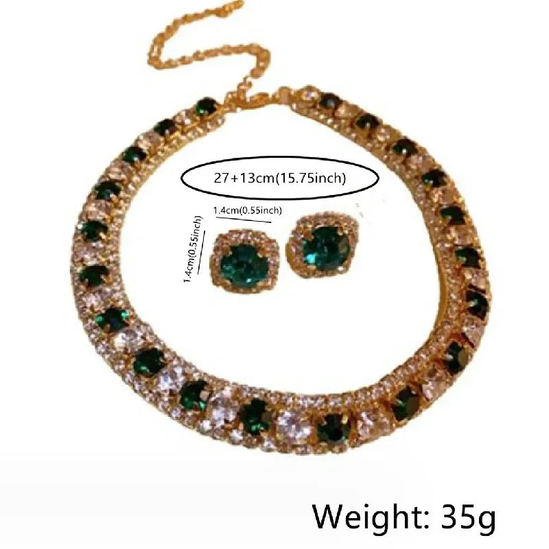Ensemble collier et boucles d'oreilles en cristal de luxe pour femmes, ensembles de bijoux, accessoires, champagne, vert, bleu, noir, fête de mariage