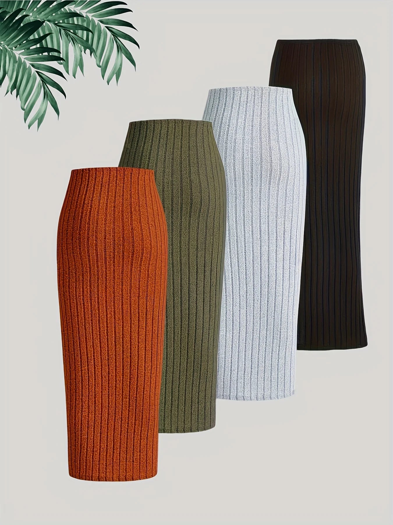 Ensemble Lot quatre pièces - jupe décontractée de couleur unie, printemps, été et automne