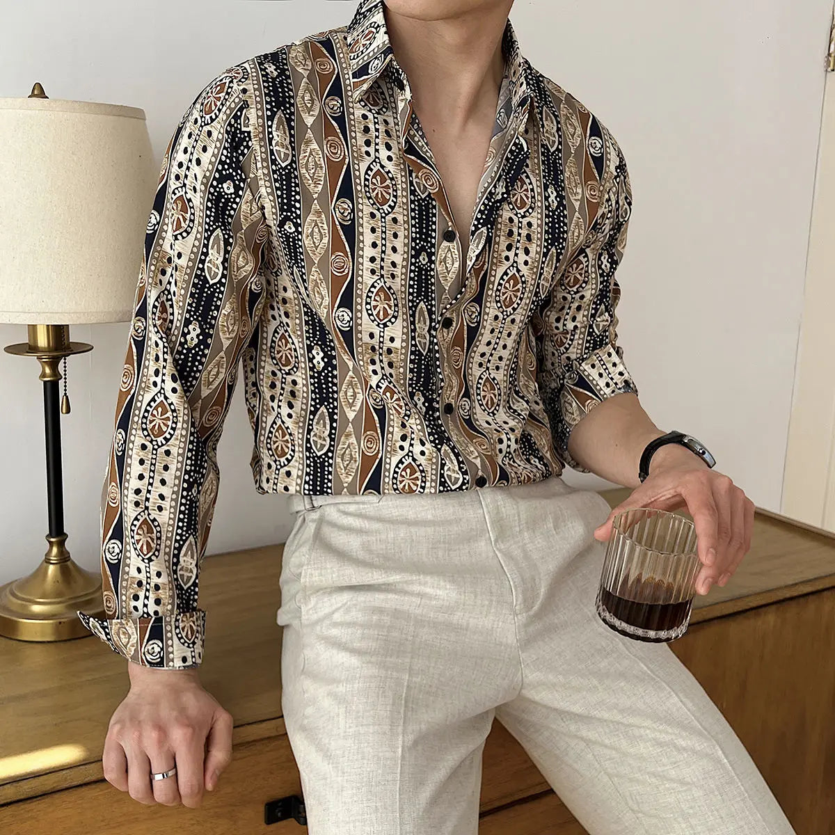 Chemise à manches longues homme, imprimé Floral, décontractée, coupe ample, respirante, polyvalente