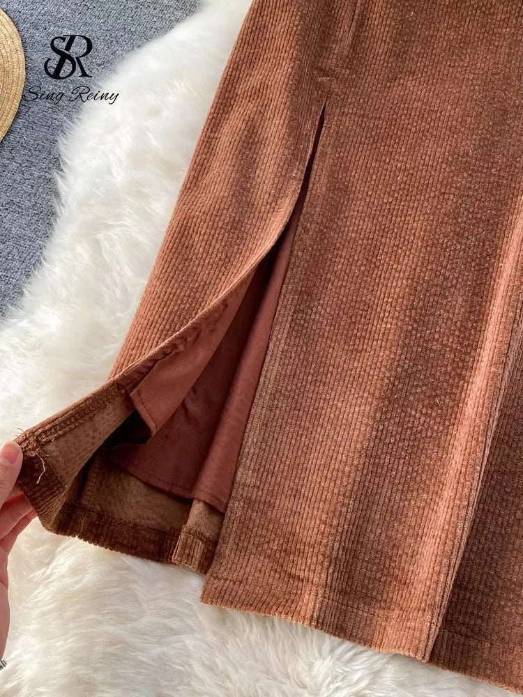 Jupe Femmes Sexy longue en velours côtelé mince épais Streetwear mode Vintage jupe moulante