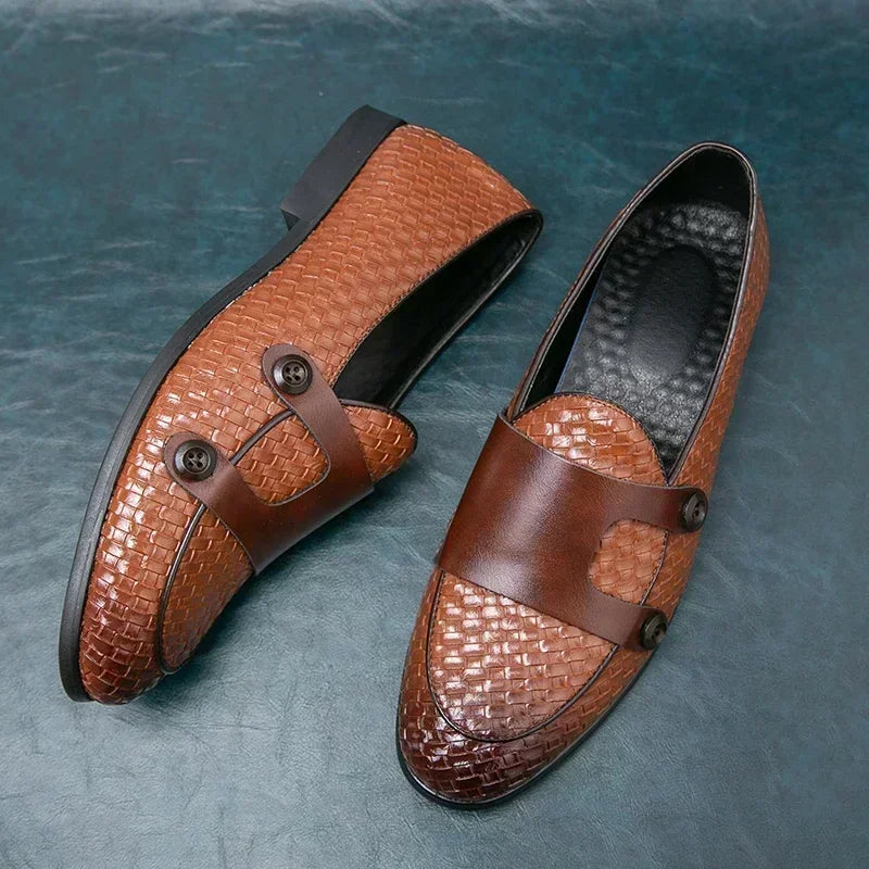 Hommes mocassins chaussures marron noir cuir Pu respirant Double boucle moine