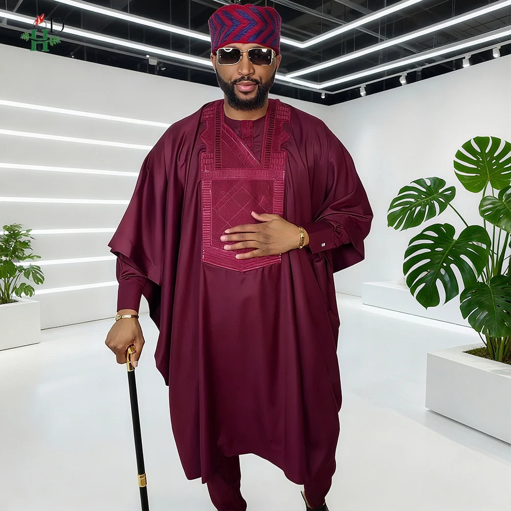 Ensemble tenue traditionnelle africaine pour hommes, ensemble Agbada, Robe brodée, grande taille, pour mariages cérémonies, 3 pièces