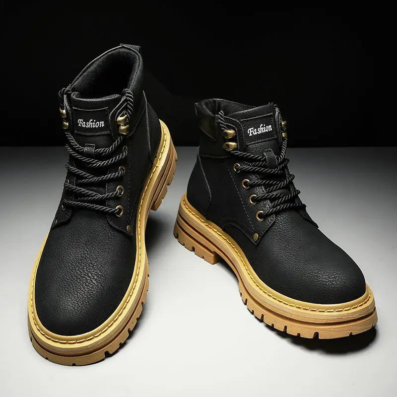 Bottes homme printemps confortable plate-forme en cuir chaussures tendance antidérapant bottes décontractées