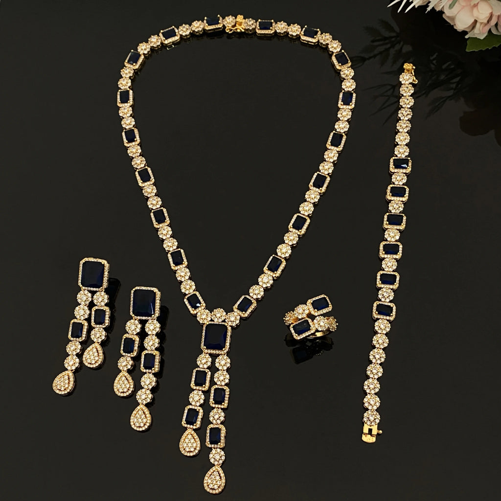 ensemble de LUXE  4 pendentifs en forme de goutte d'eau, bijoux en Zircon plaqué pour femmes, Bracelet, bague, collier, boucles d'oreilles, combinaison adaptée à un usage quotidien