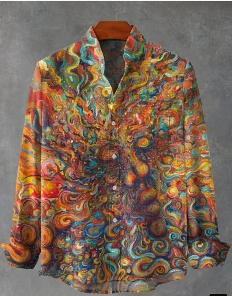 Chemise à manches longues en laine  imprimé  pour hommes, Style Gentleman, à la mode, col montant, motif  haut élégant, printemps et automne