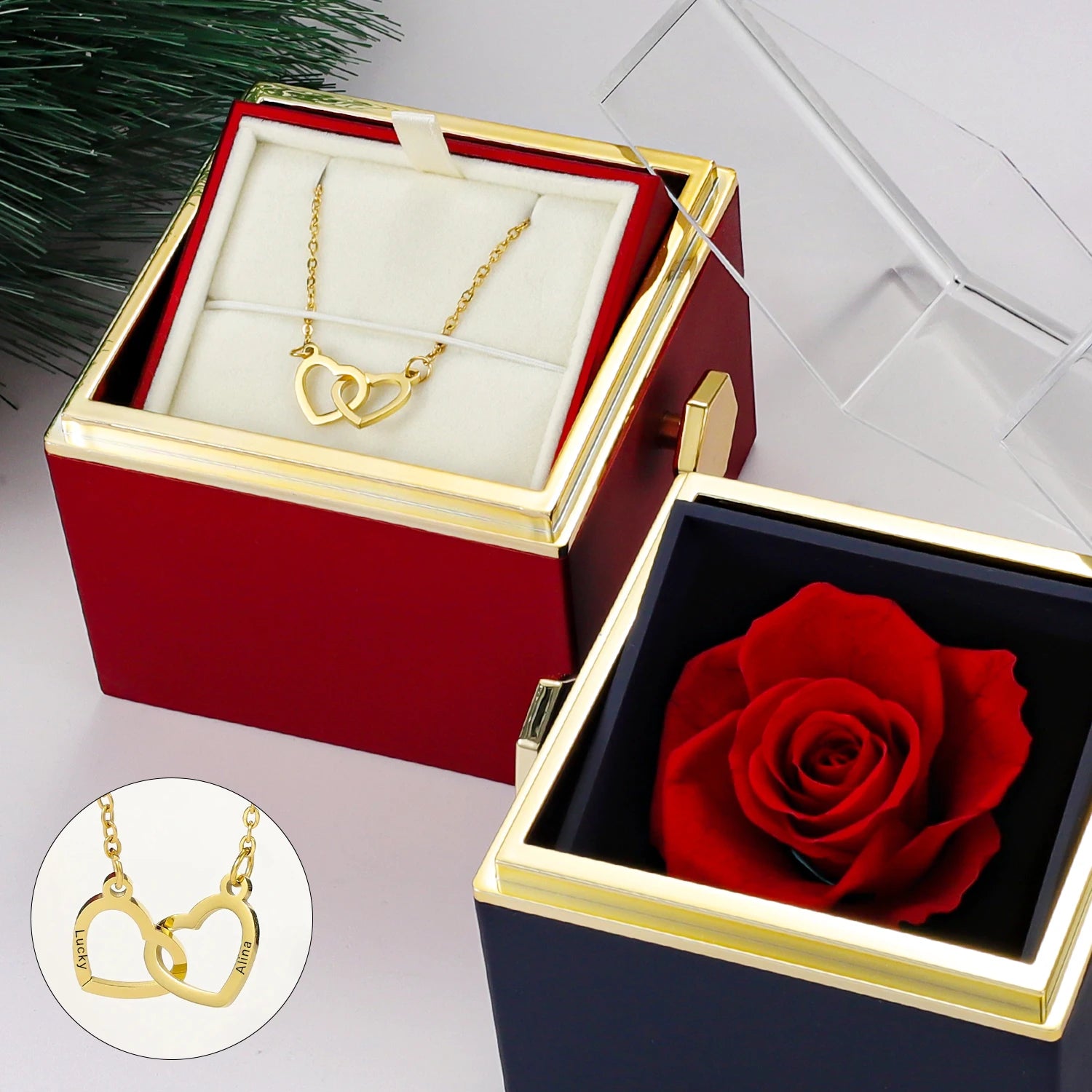 Boîte à bijoux en forme de Rose,cadeaux de saint-valentin ,collier personnalisé, pendentif de mariage