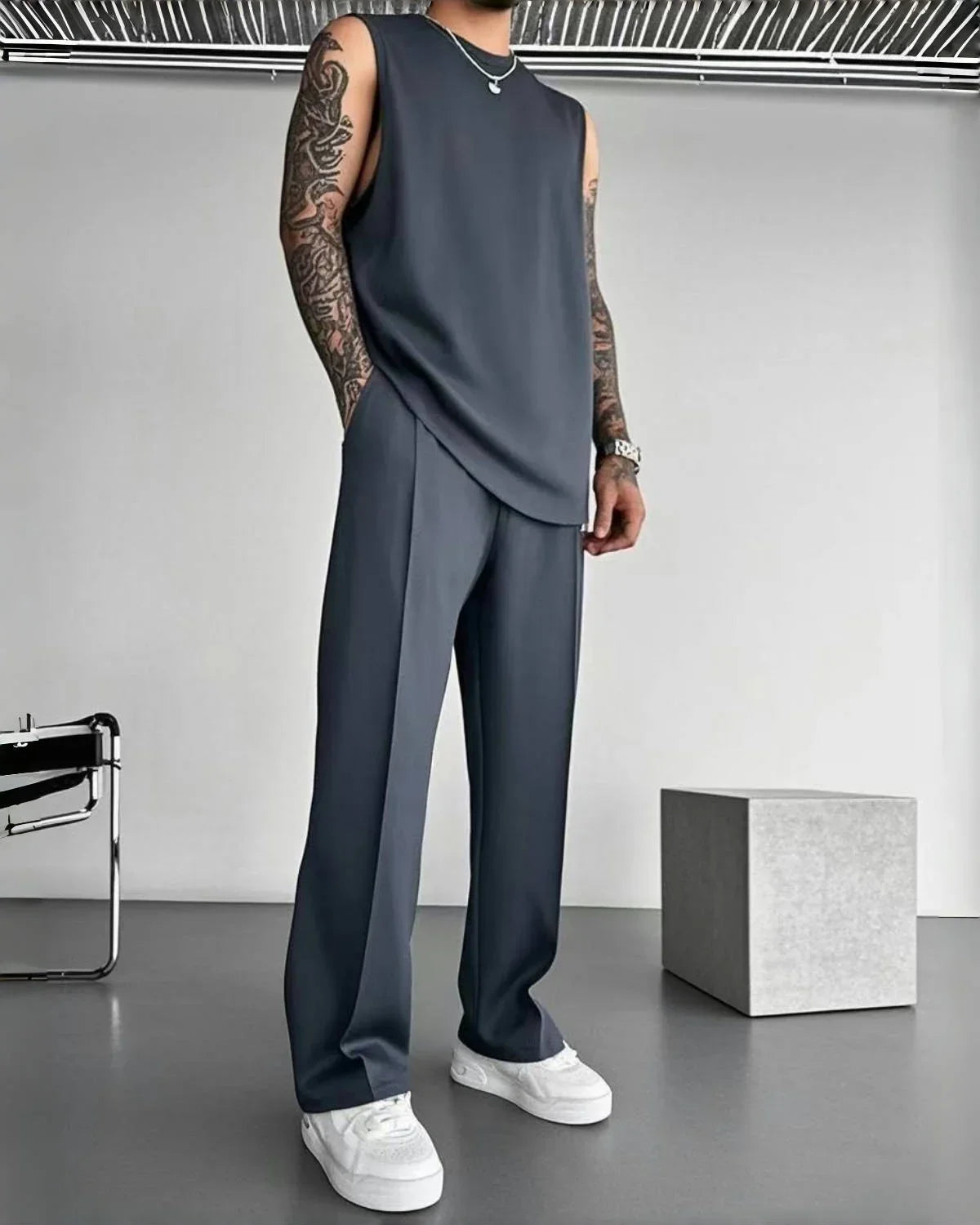 Ensemble sans manches pour hommes, pantalon décontracté de couleur unique, nouvelle collection été 2026