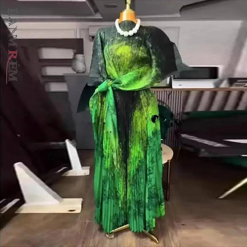 Ensemble femme Chic impression plissée  deux pièces pull irrégulier haut et taille élastique pantalon à jambes larges collection 2026