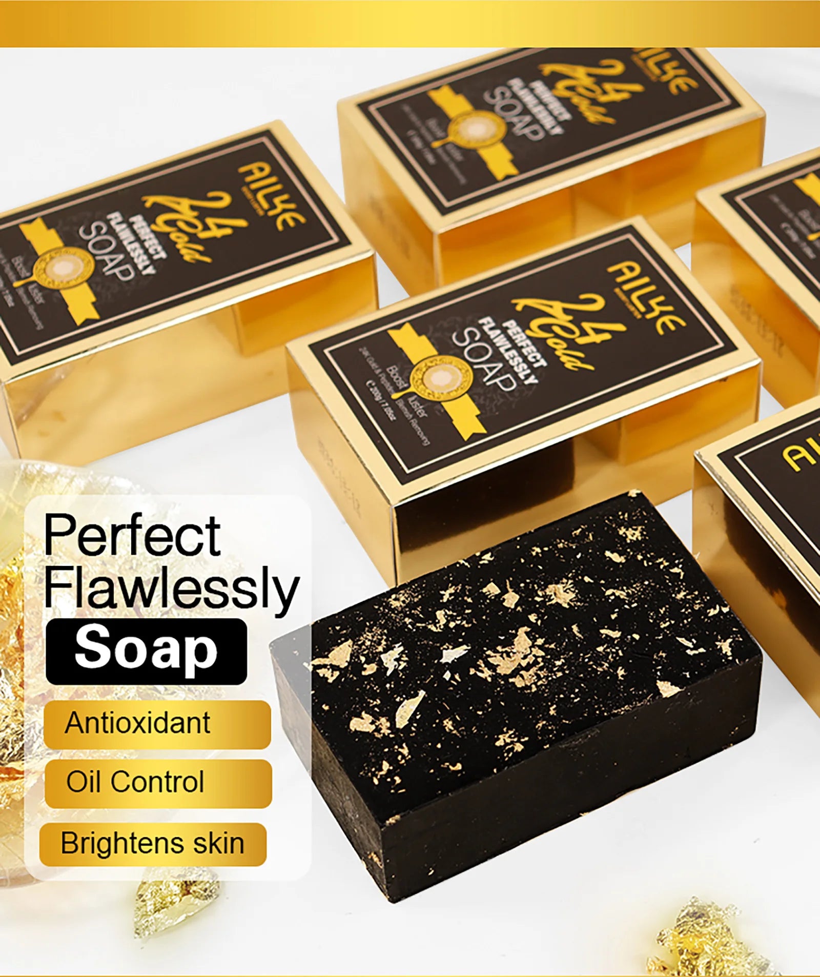 AILKE 24K Glod Gamme de soins pour la peau impeccable, blanchissant la peau, réduit les taches foncées, la mélanine, les rides, hydrate, pour femmes et hommes