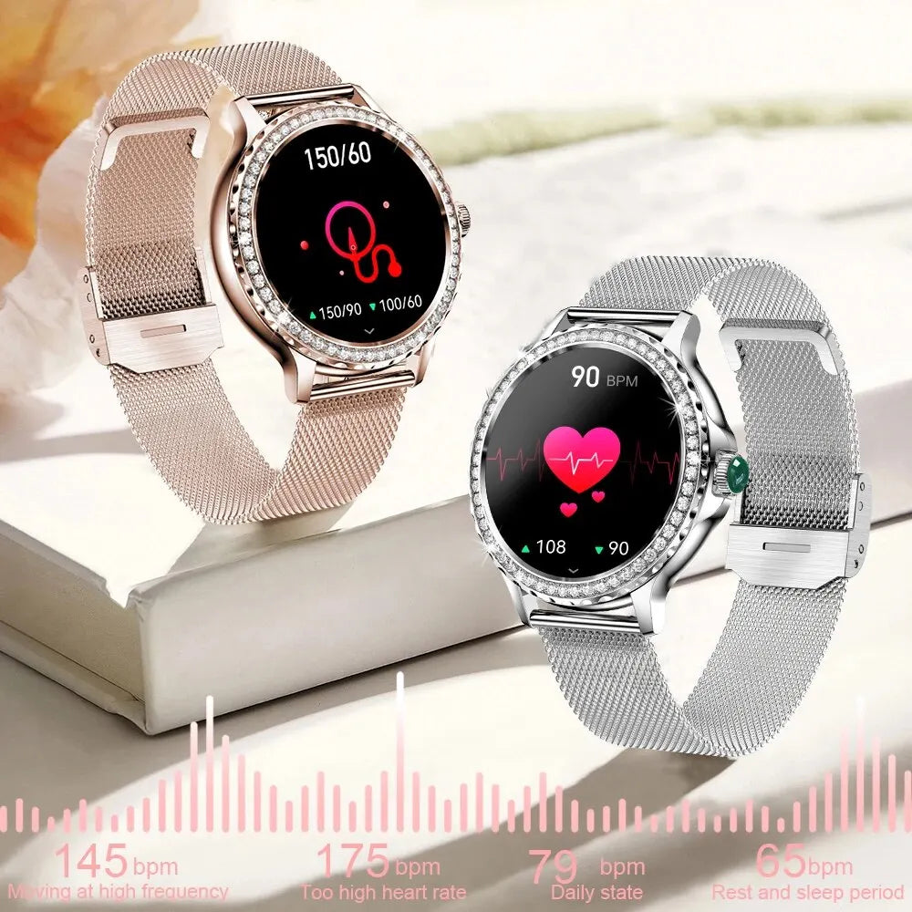 montre intelligente or Rose Bluetooth appel dame 100 + Mode sport Fitness moniteur de santé femmes Smartwatch pour IOS Android NX19