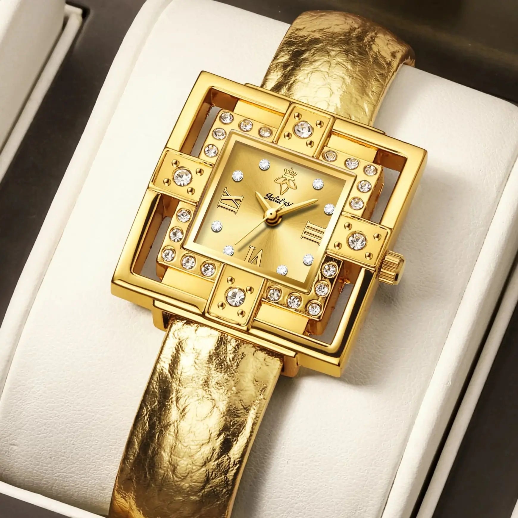 YaLaLuSi marque rétro carré femmes Quartz or montre chiffres romains luxe personnalisé squelette mode dames cadeau