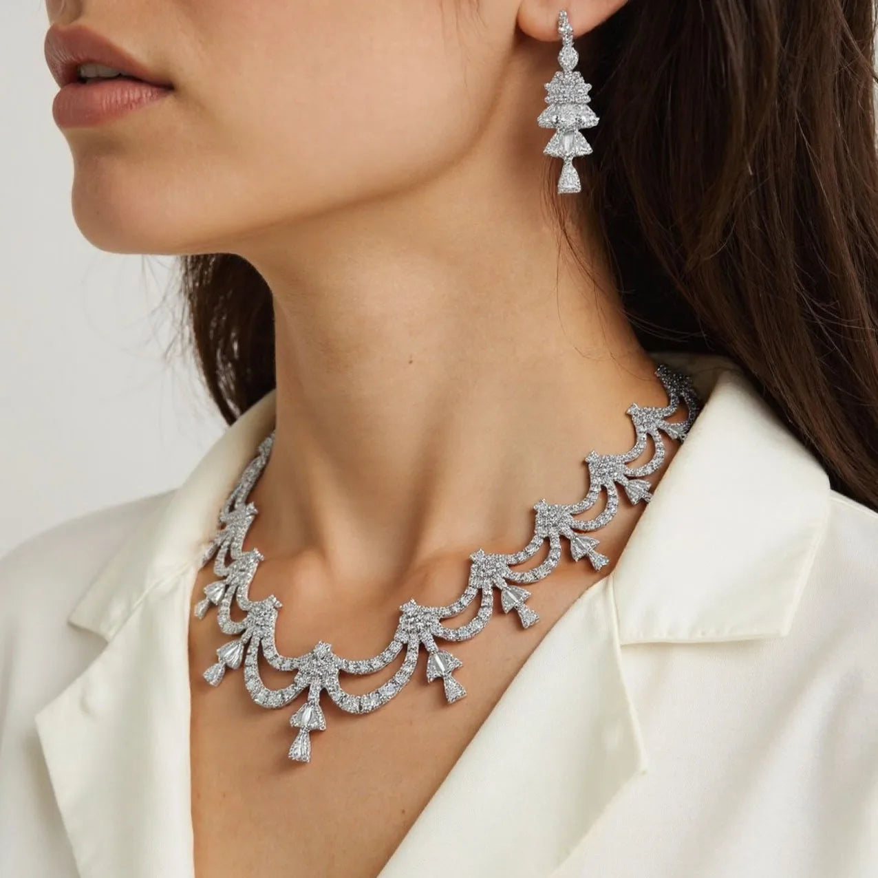 Haute sensation lumière luxe bijoux collier boucles d'oreilles 2 pièces ensemble saoudien mariage bal femmes robe vacances cadeau Banquet M-612