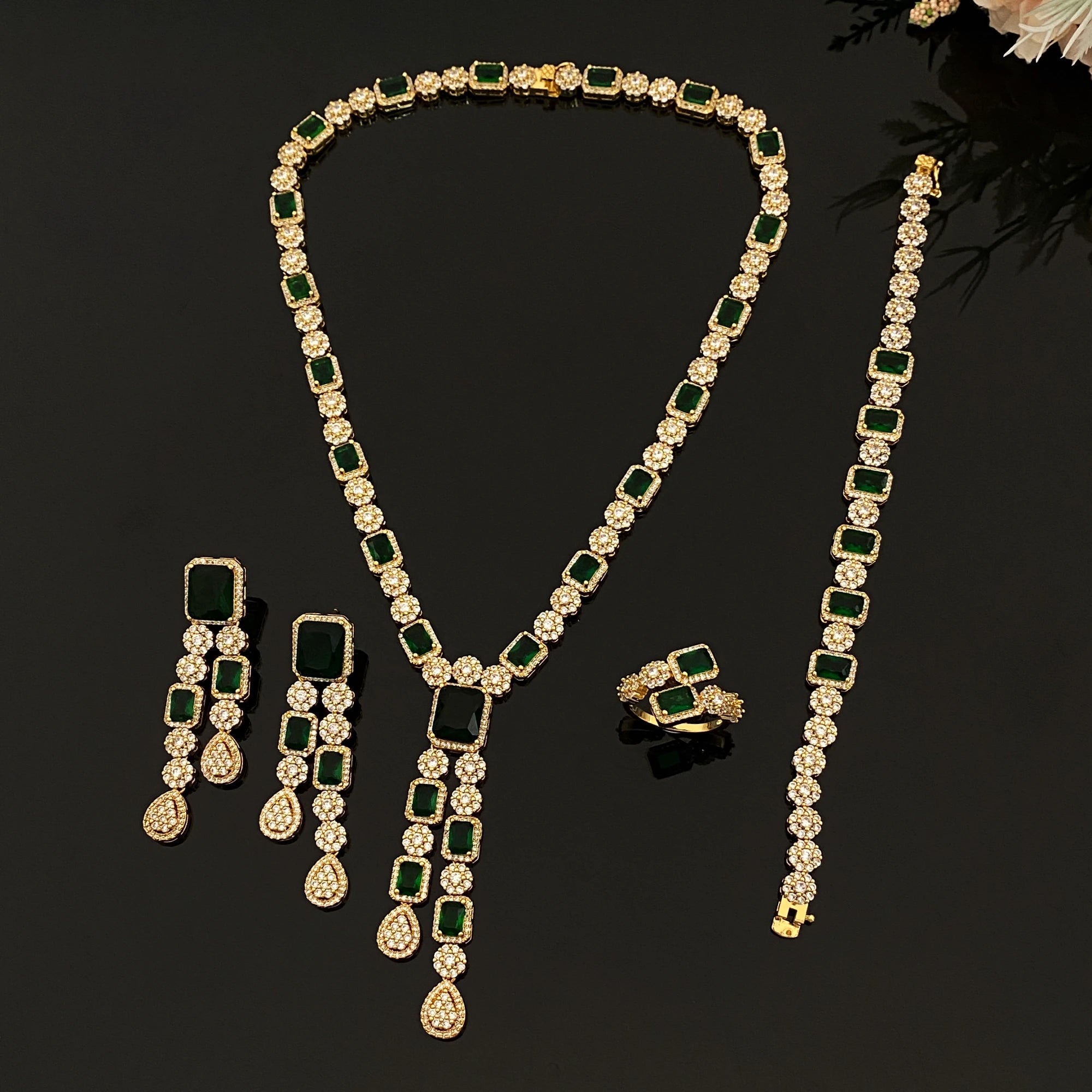 ensemble de LUXE  4 pendentifs en forme de goutte d'eau, bijoux en Zircon plaqué pour femmes, Bracelet, bague, collier, boucles d'oreilles, combinaison adaptée à un usage quotidien