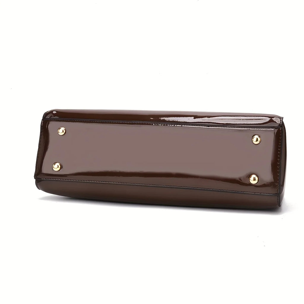Pochette de soirée élégante – Sac à main finition brillante de couleur unie avec fermeture à glissière et doublure en polyester pour fêtes et mariages