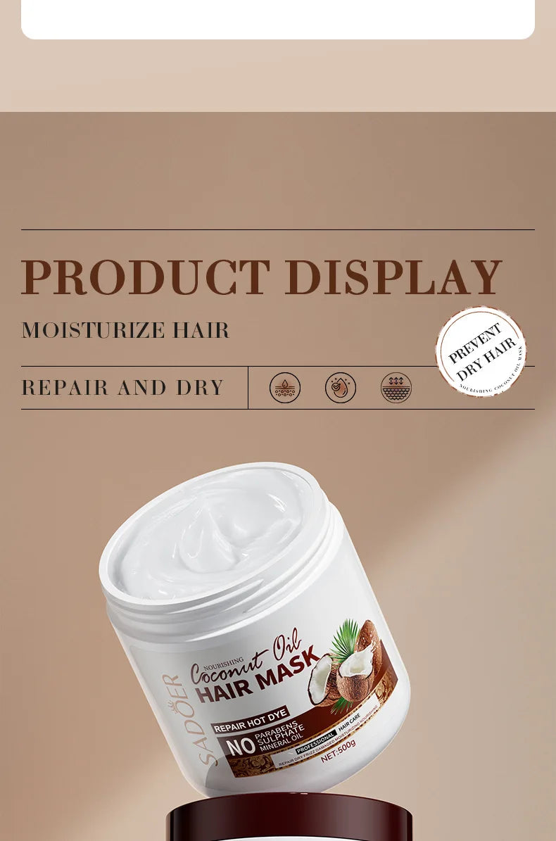 Après-shampooing SADOER Masque hydratant à la noix de coco améliore la qualité des cheveux crépus