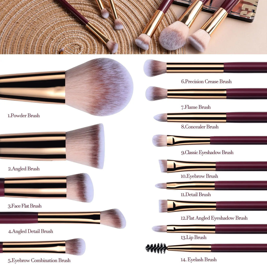 14 pièces ensemble de pinceaux de maquillage avec miroir éclairé Portable poignée courte lumière LED USB Kit de pinceaux de maquillage rechargeables