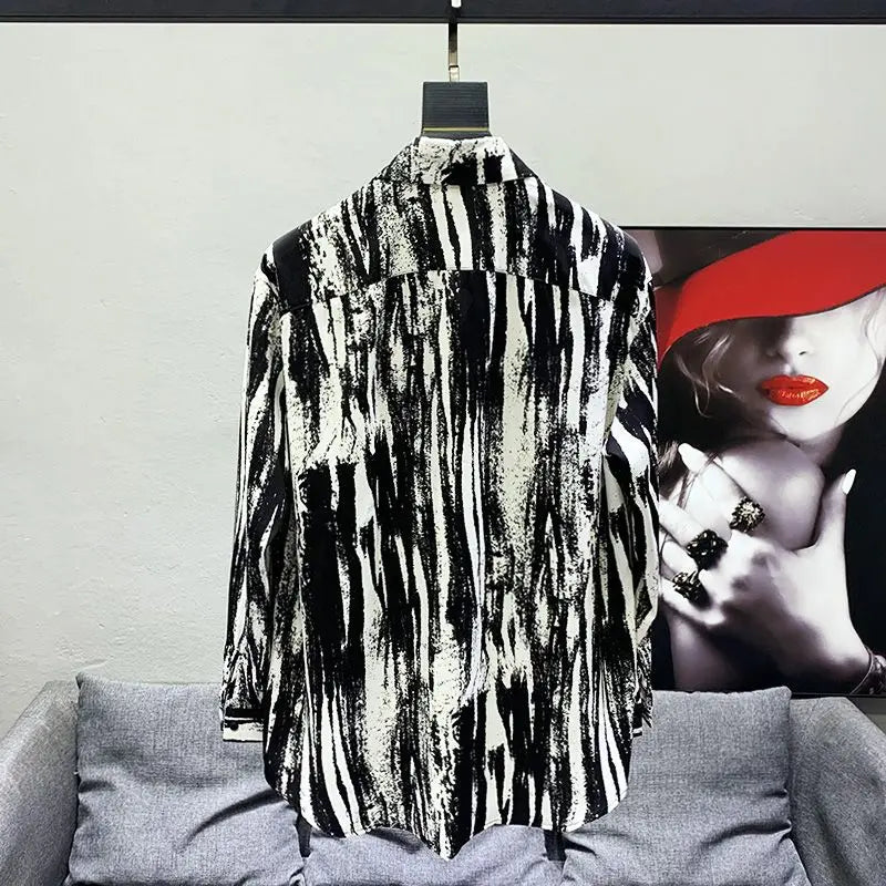 Chemise à rayures rétro à l'encre de style pour hommes , chemise à manches longues,  2026