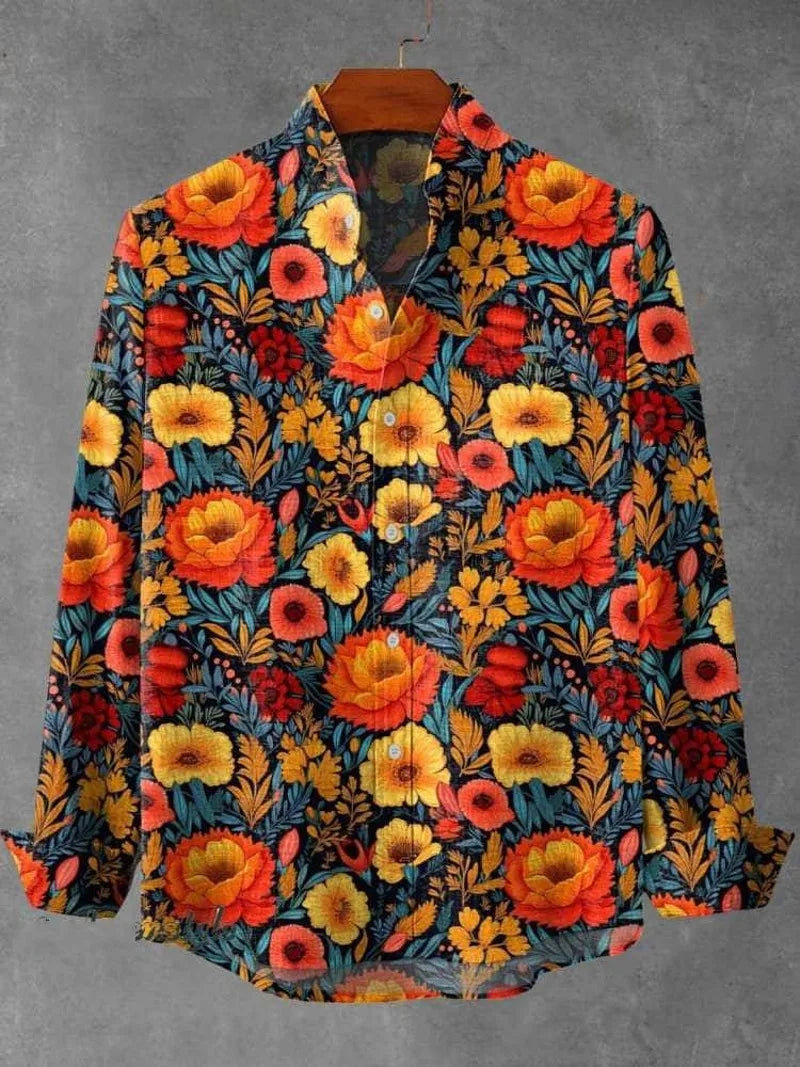 Chemise à manches longues en laine  imprimé  pour hommes, Style Gentleman, à la mode, col montant, motif  haut élégant, printemps et automne