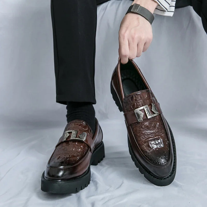 Hommes mocassins d'affaires à semelles épaisses hommes chaussures en cuir ,plate-forme chaussures confortable mode  décontractées
