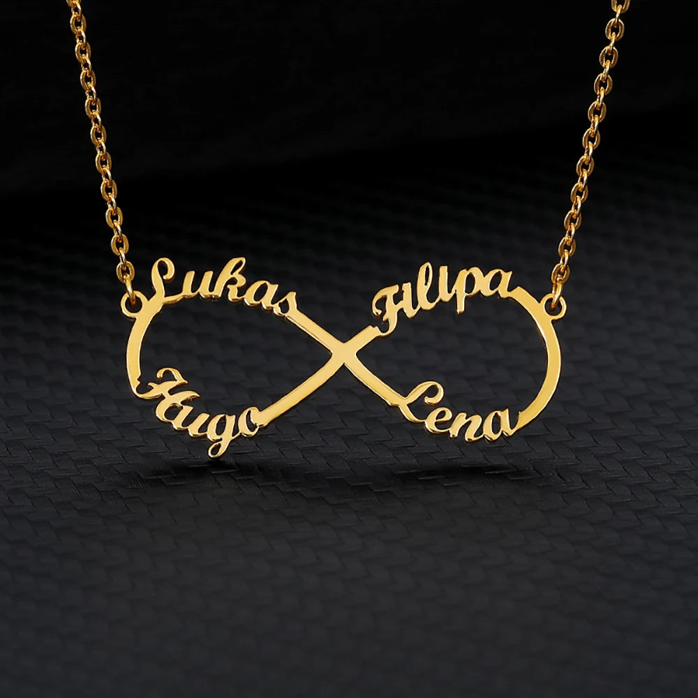 Colliers infini personnalisés à Double cœur et deux noms pour femmes, pendentif en acier inoxydable, bijoux personnalisés, cadeau