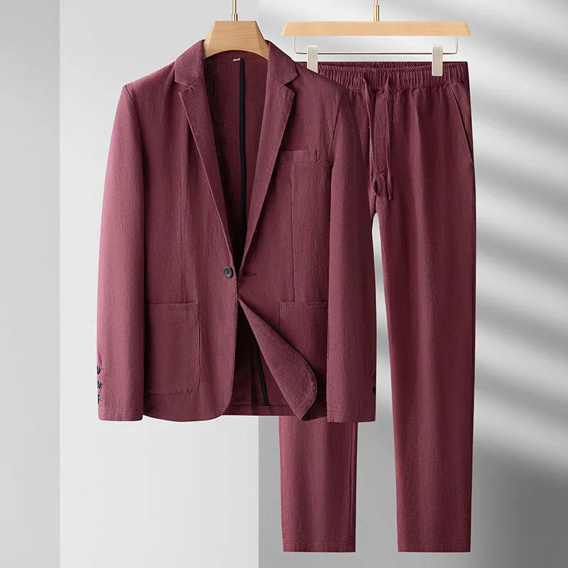 Ensemble  printemps et été nouveau costume en lin pour hommes de luxe  décontracté tissu coton de haute qualité