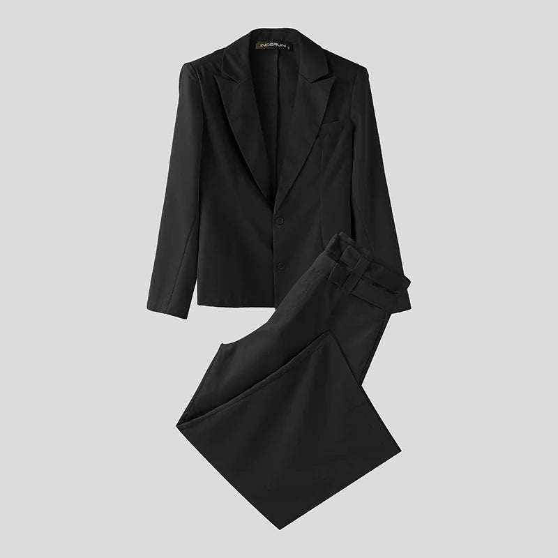 Ensemble pour hommes  couleur unie élégant à manches longues Blazer et pantalon deux pièces ensembles Streetwear 2025 mode décontracté hommes costumes S-5XL