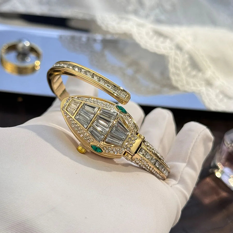 Luxury Diamond Bedded – montre-Bracelet en forme de serpent pour femmes, sac à main ouvert élégant, Design européen et américain