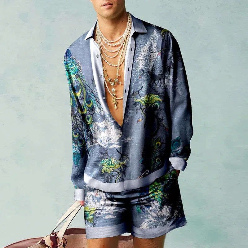 Ensemble de chemises à motif botanique pour hommes, impression 3D, mode décontractée, objectifs de plage, streetwear d'été, vêtements hawaïens
