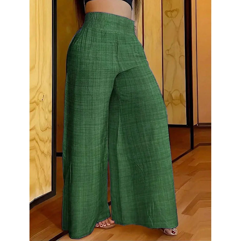 Pantalon taille haute pour femme, taille élastique fine, bleu, Slim, à la mode et polyvalent, jambes larges, 2026