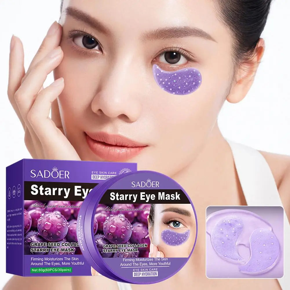 Masque pour les yeux aux algues, masque pour les yeux au collagène aux graines de raisin SADOER, masque pour les yeux hydratant et nourrissant, soin Anti-rides pour la peau des yeux