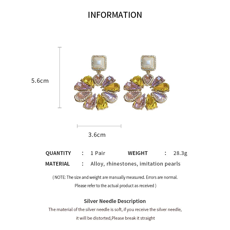 Boucles d'oreilles pendantes en strass pour femmes, goutte d'eau, fleur carrée, perle, personnalité polyvalente, nouvelle collection, mode légère, luxe