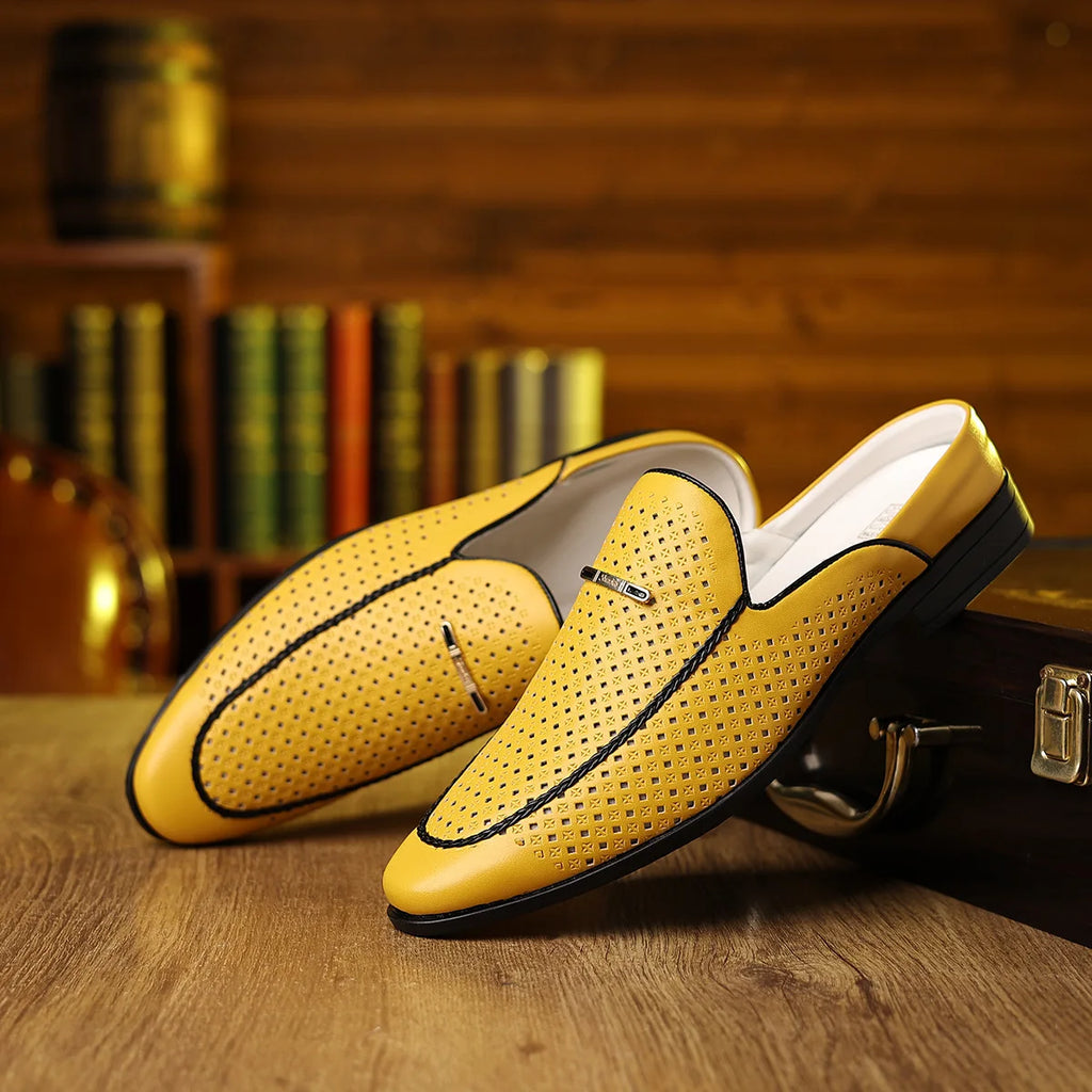 Hallow mode décontracté en cuir demi pantoufles pour hommes été automne nouveau concepteur Mules mâle grande taille couleur unie chaussures habillées homme