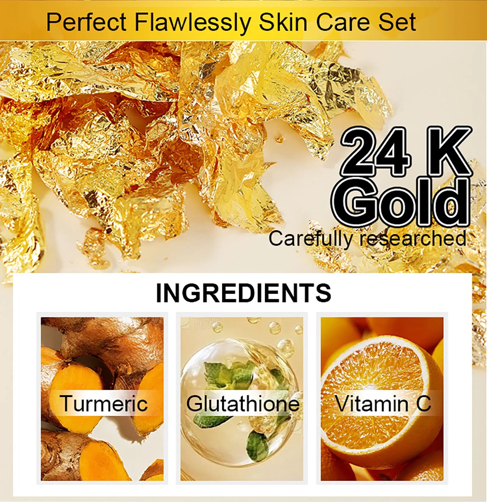 AILKE 24K Glod Gamme de soins pour la peau impeccable, blanchissant la peau, réduit les taches foncées, la mélanine, les rides, hydrate, pour femmes et hommes